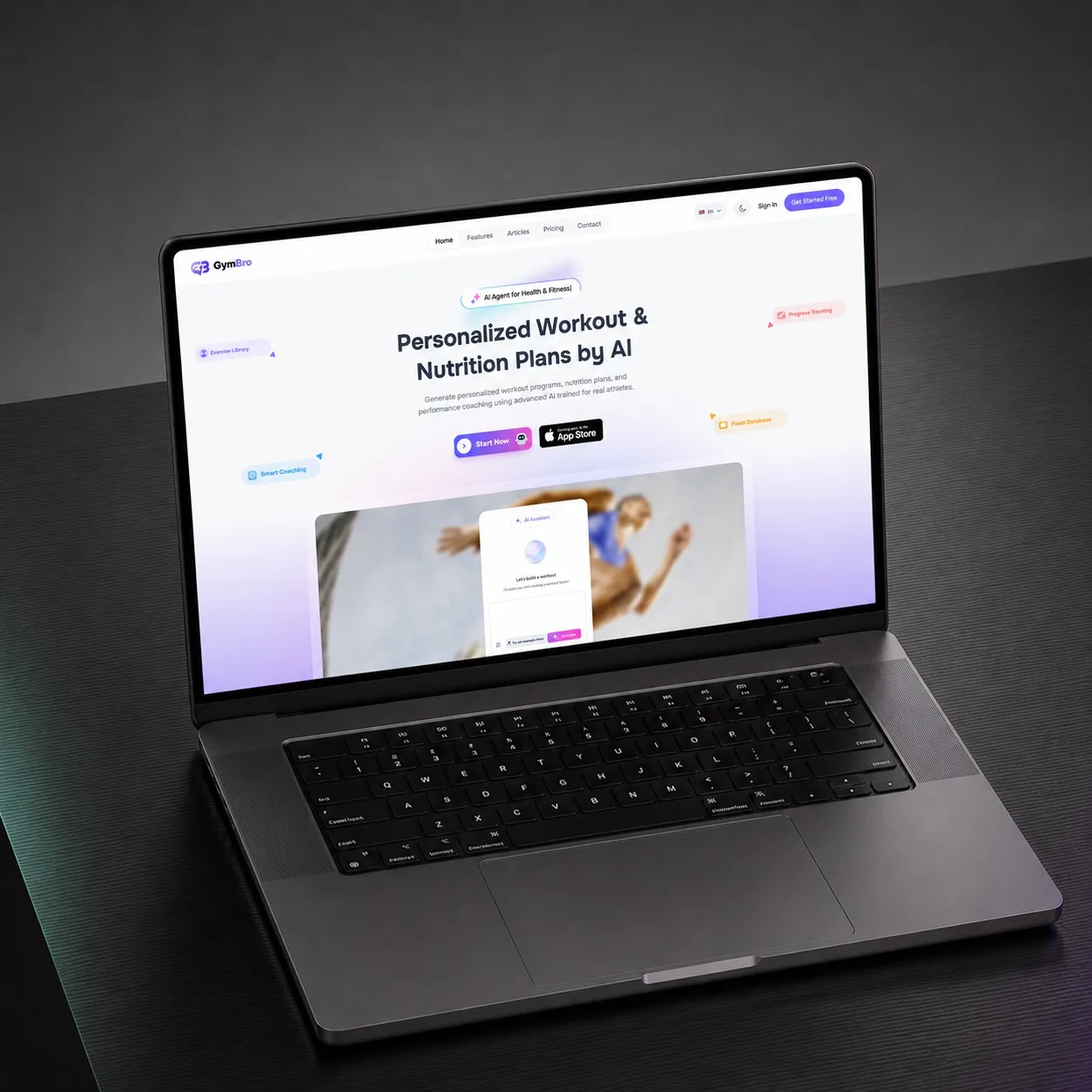 GymBro, the AI fitness platform founded by Nima Dorostkar, shown on a MacBook Pro